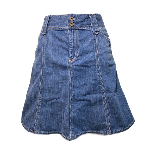 GAP Dresses & Skirts - GAP Jeans Flare Denim Skirt 100% Cotton Dark Blue Size 10